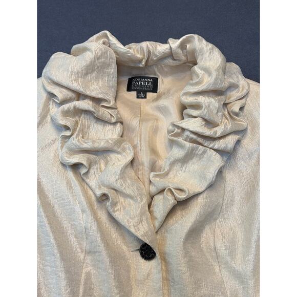 Adrianna Papell Jacket Champagne 3/4 Sleeve Ruffle Belt Elegant Blazer Coat WM 8 - Picture 2 of 12